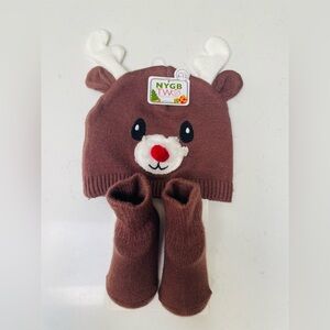 Baby Brown Reindeer Hat and Socks Set size 6/12 months